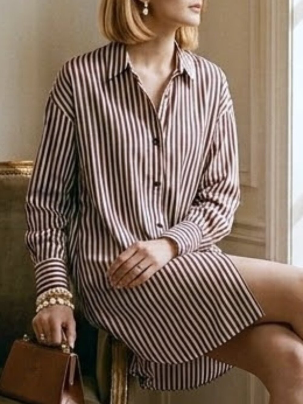 Zara Trafaluc Collection Striped Collared Satin Button Down Top Size Medium